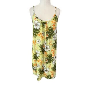 Makai Beach Womens Hawaiian Green Mini Dress Floral Sleeveless Sundress Size L